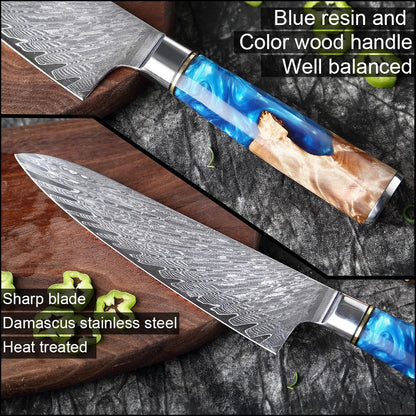 5" Utility Knife with Blue Resin Wood Handles | Ocean Wave Collection