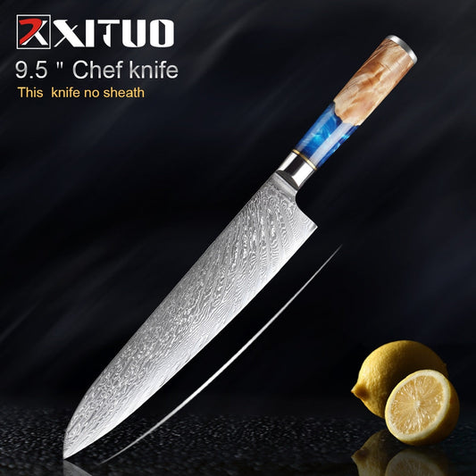 9.5" Chef's Knife with Blue Resin Wood Handles | Ocean Wave Collection