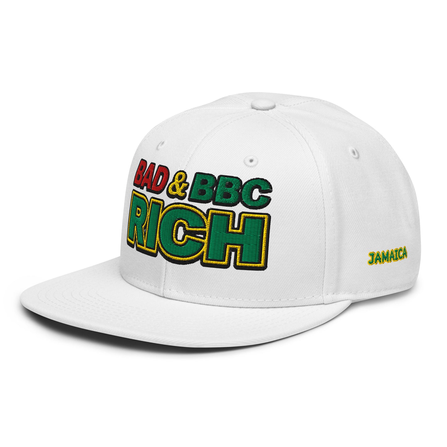 Bad & BBC Rich Snapback Hat – 3D Puff Embroidered Rasta Jamaica Flat Brim Cap