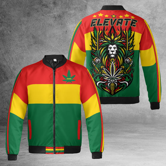 Rasta Stripe Bomber Jacket - 420 Cannabis Reggae Wear