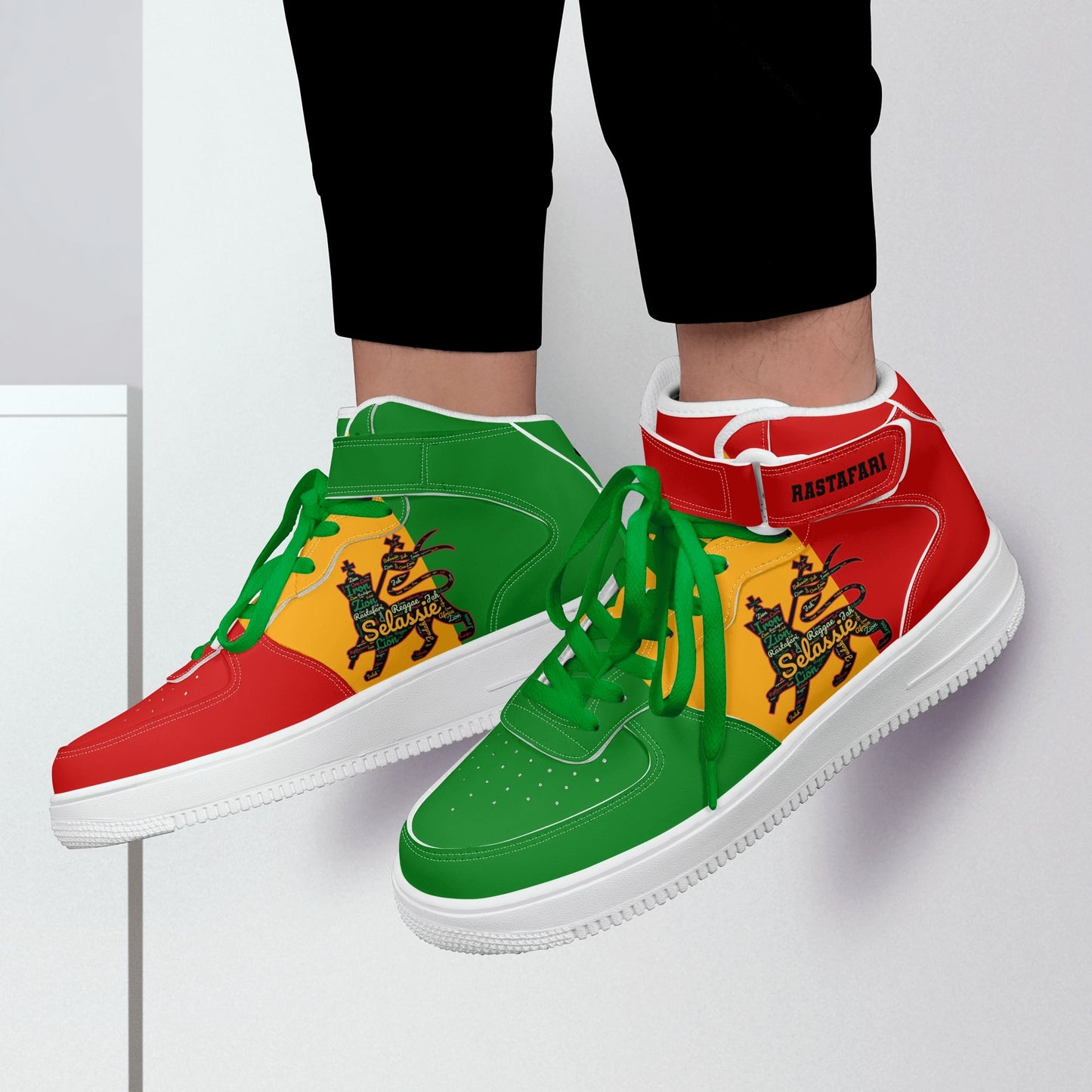 Rasta Colors Shoes For Sale For Men and Women,  Jamaica Shoes, Red Green Yellow Rasta Stripes Shoes on a white background as a product image.