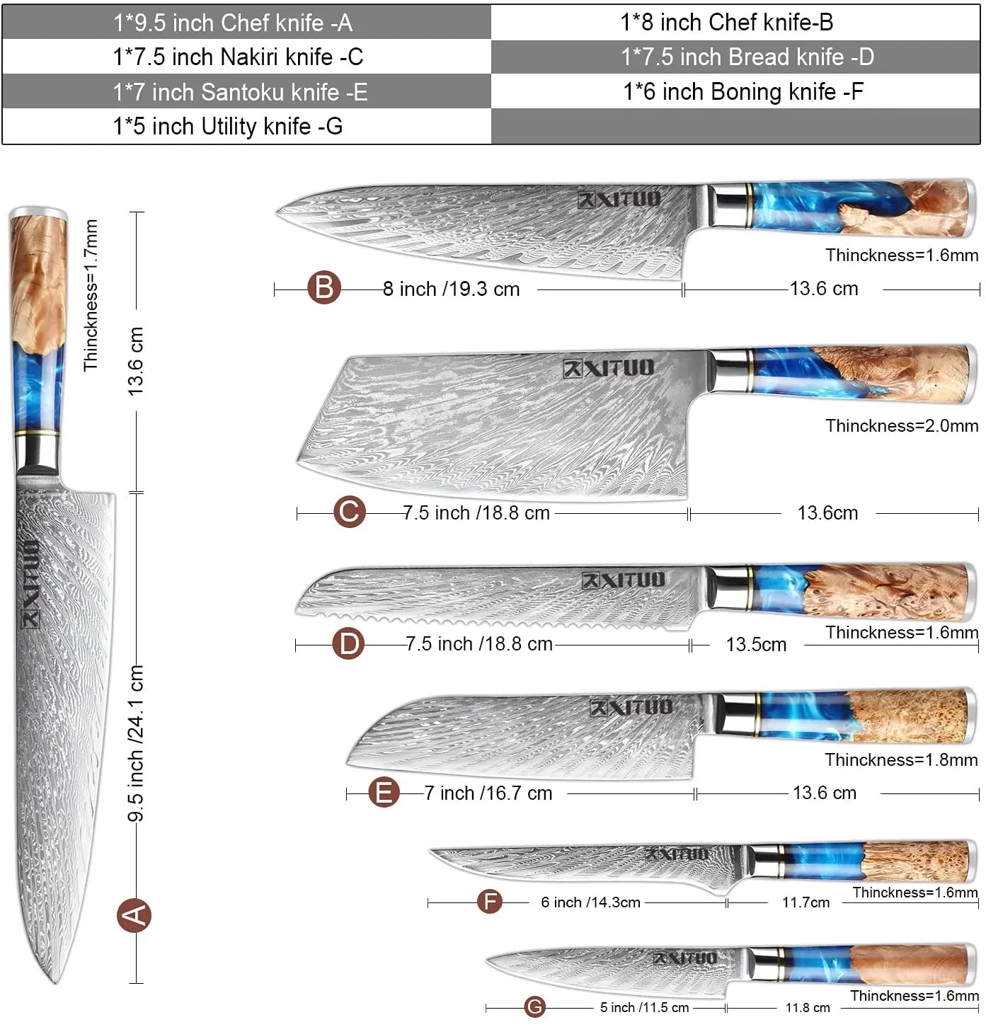 5" Utility Knife with Blue Resin Wood Handles | Ocean Wave Collection