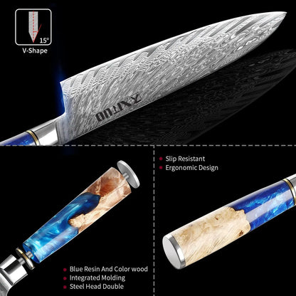 5" Utility Knife with Blue Resin Wood Handles | Ocean Wave Collection