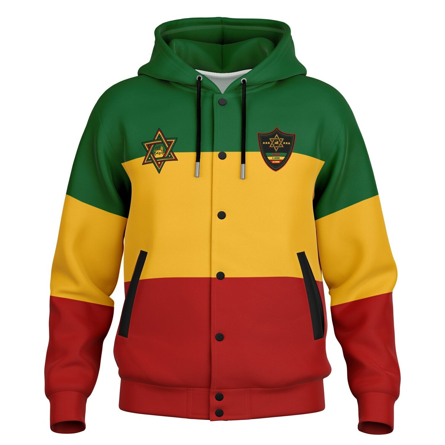 Rasta Lion Of Judah Hooded Baseball Jacket