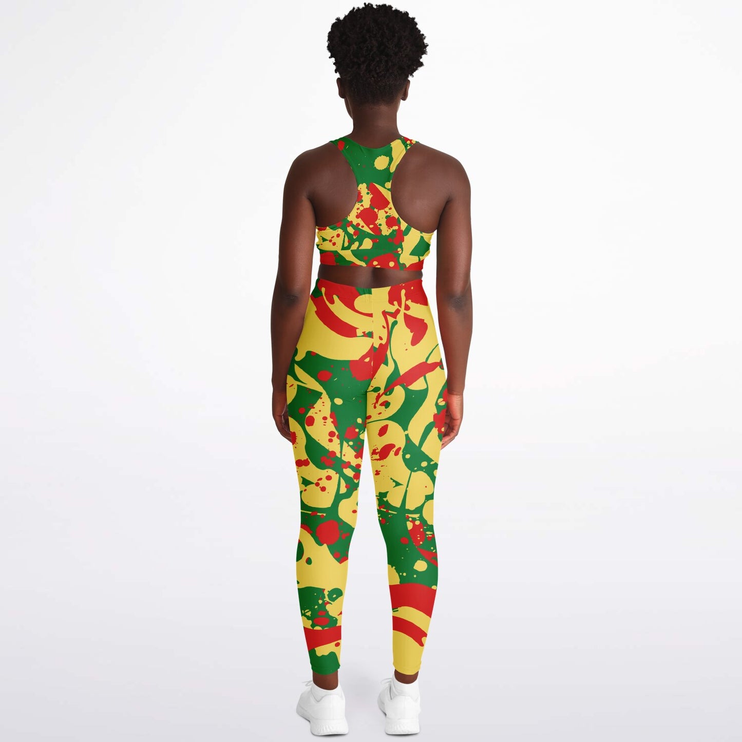 Rasta Splatter Padded Sports Bra & Leggings