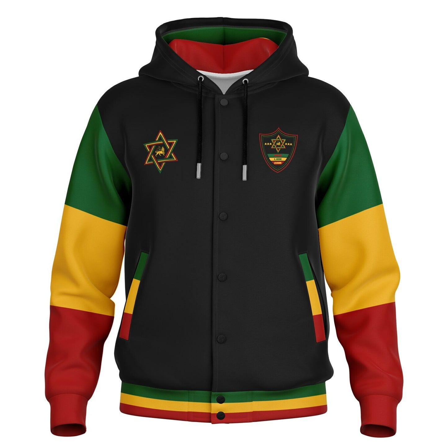 Rasta Hooded Baseball Jacket Black
