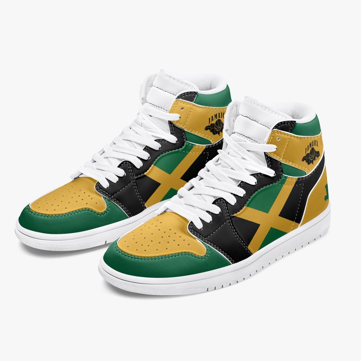 Jamaican Flag Colors Hightop Basketball Sneakers - White