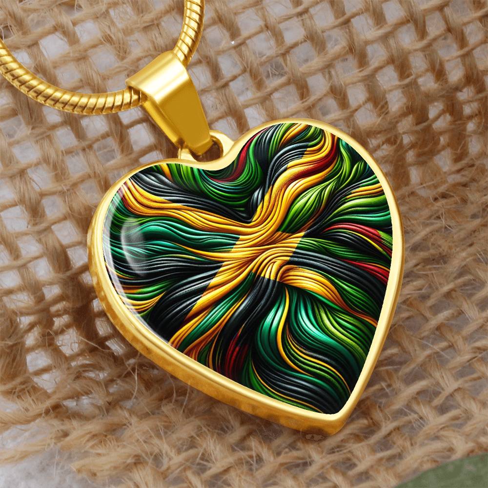 Jamaican Heartbeat Pendant Necklace - 18k Gold Finish Surgical Steel - Handcrafted in the USA