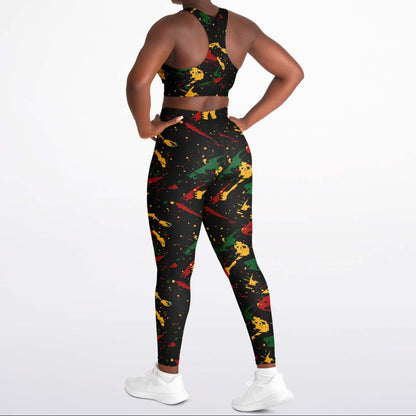 Rasta Splatter Padded Sports Bra & Leggings Set