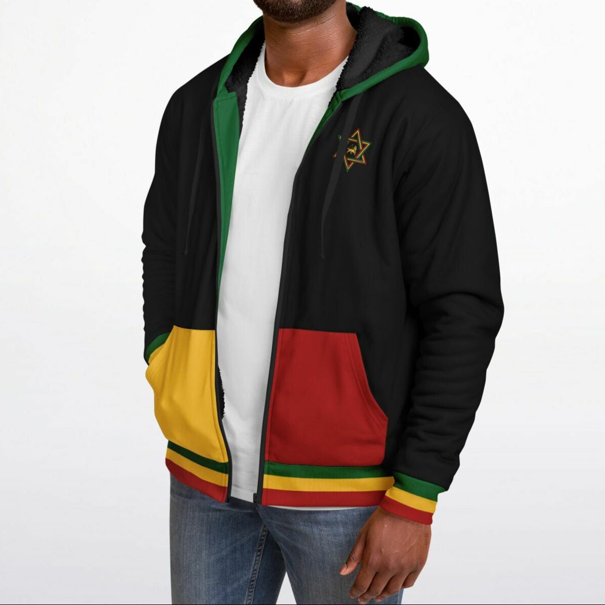 Rasta Fleece Lined Zip Up Hoodie