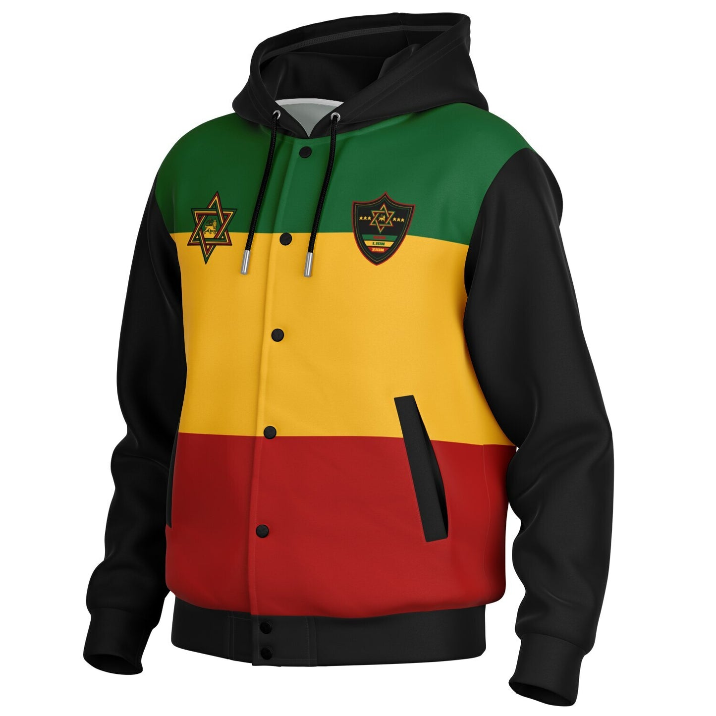 Rasta Lion Of Judah Hooded Baseball Jacket