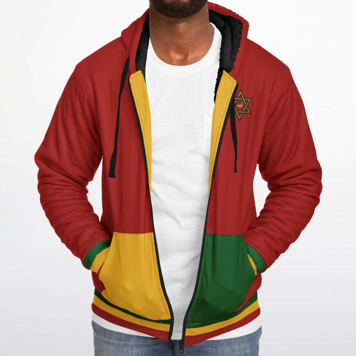 Rasta Fleece Lined Zip Up Hoodie