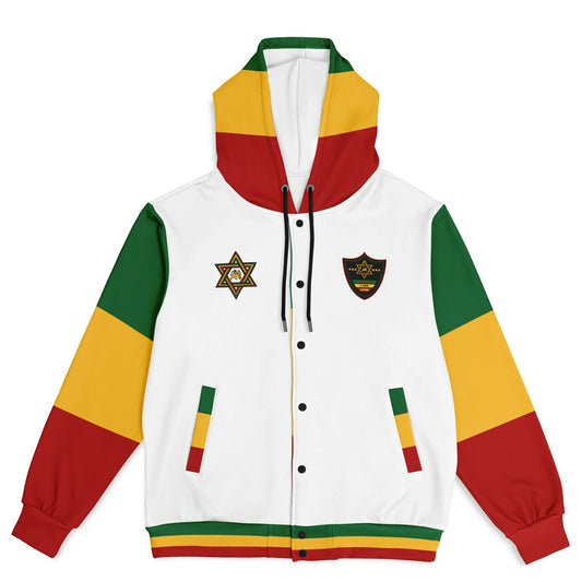 Rasta Hooded Baseball Jacket White