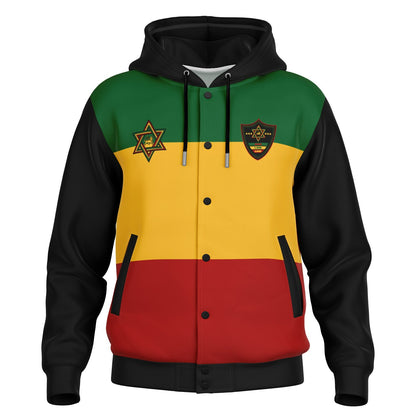 Rasta Lion Of Judah Hooded Baseball Jacket