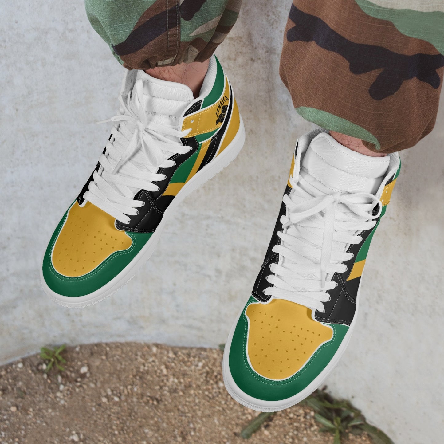 Jamaican Flag Colors Hightop Basketball Sneakers - White