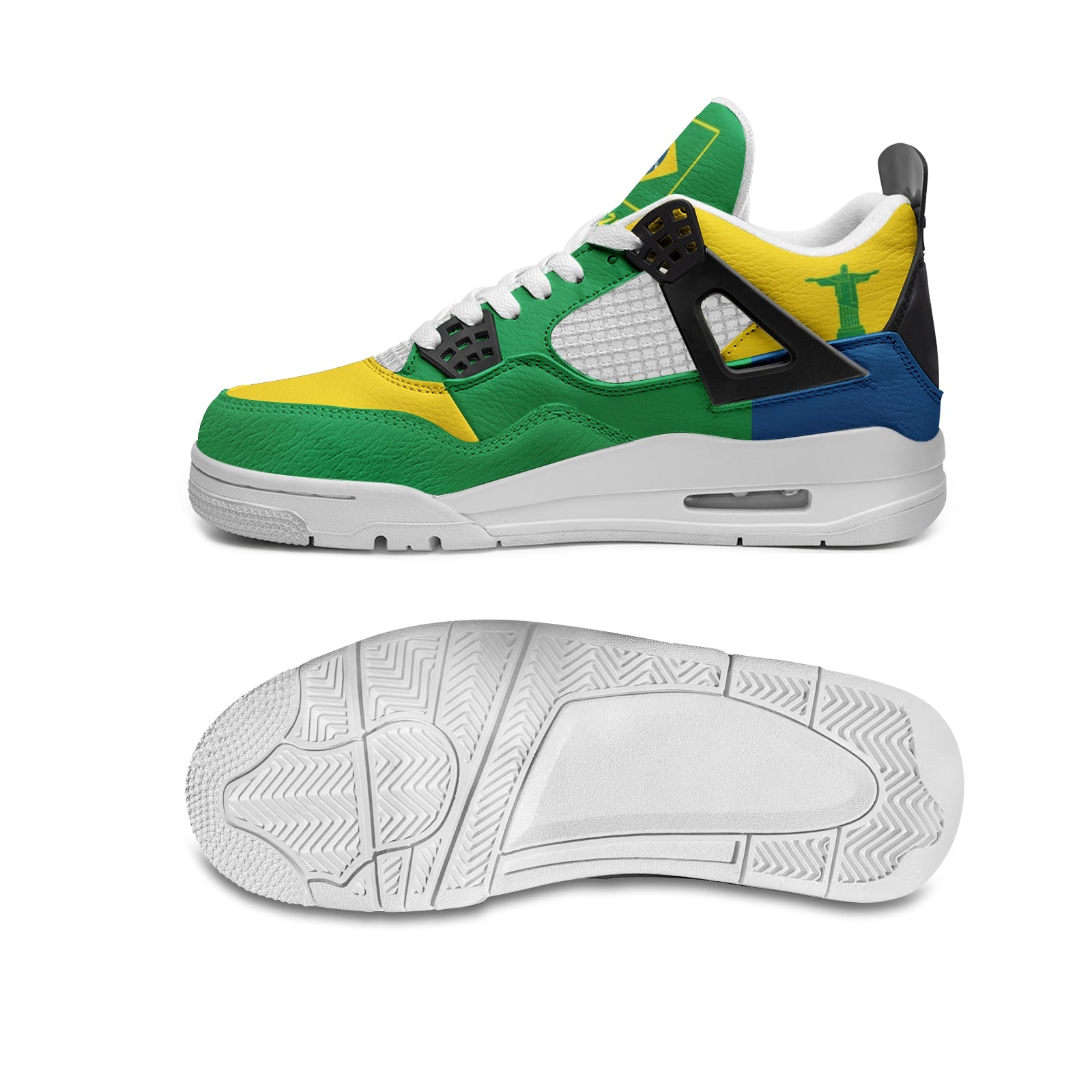 Brazil flag shoes - Rebel Sole mid top sneakers in green, yellow, and blue with Brazilian flag detailing
