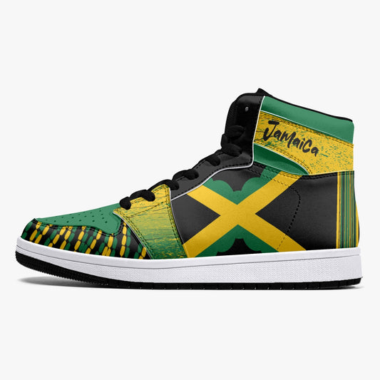 Jamaican Flag Colors Shoes on a white background as a product image.