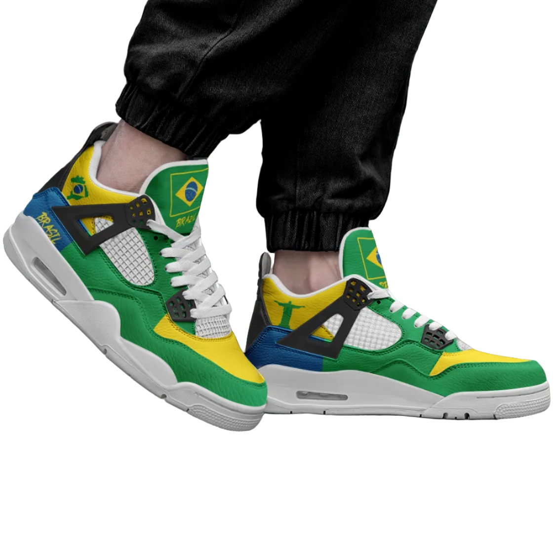 Brazil flag shoes - Rebel Sole mid top sneakers in green, yellow, and blue with Brazilian flag detailing