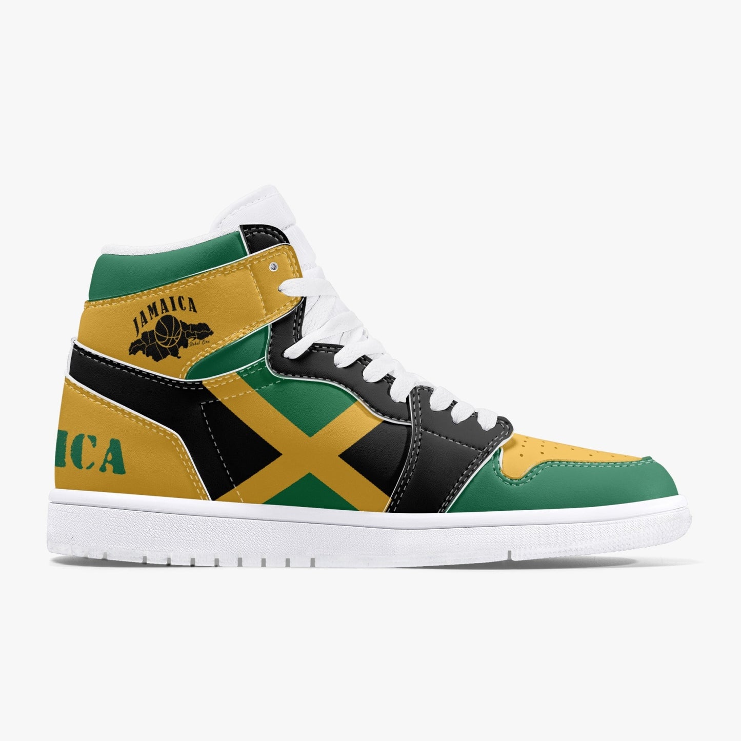 Jamaican Flag Colors Hightop Basketball Sneakers - White