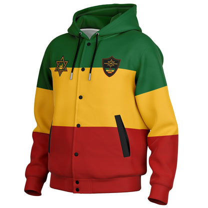 Rasta Lion Of Judah Hooded Baseball Jacket