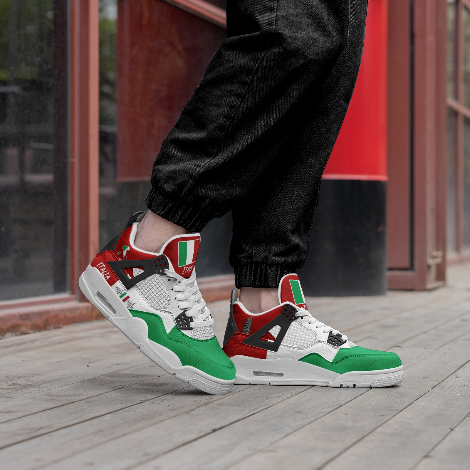 Italy Flag Shoes - Rebel Sole mid top sneaker in Green, White, Red - sole and outsole view