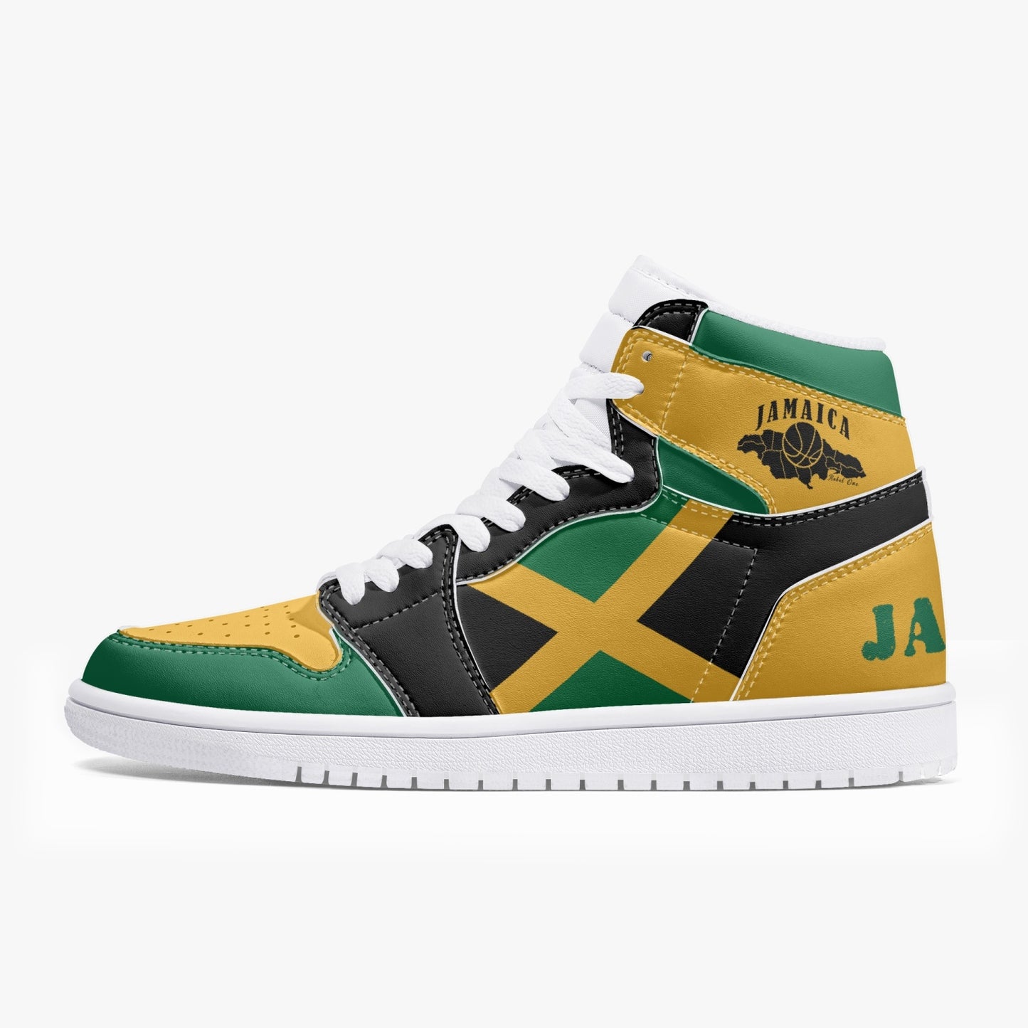 Jamaican Flag Colors Hightop Basketball Sneakers - White