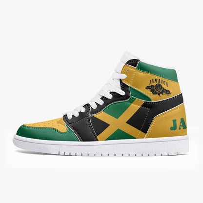 Jamaican Flag Colors Hightop Basketball Sneakers - White