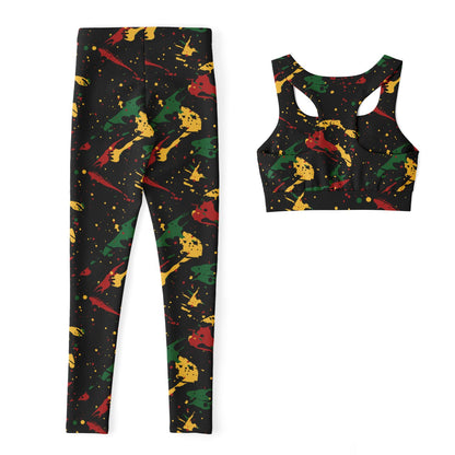 Rasta Splatter Padded Sports Bra & Leggings Set