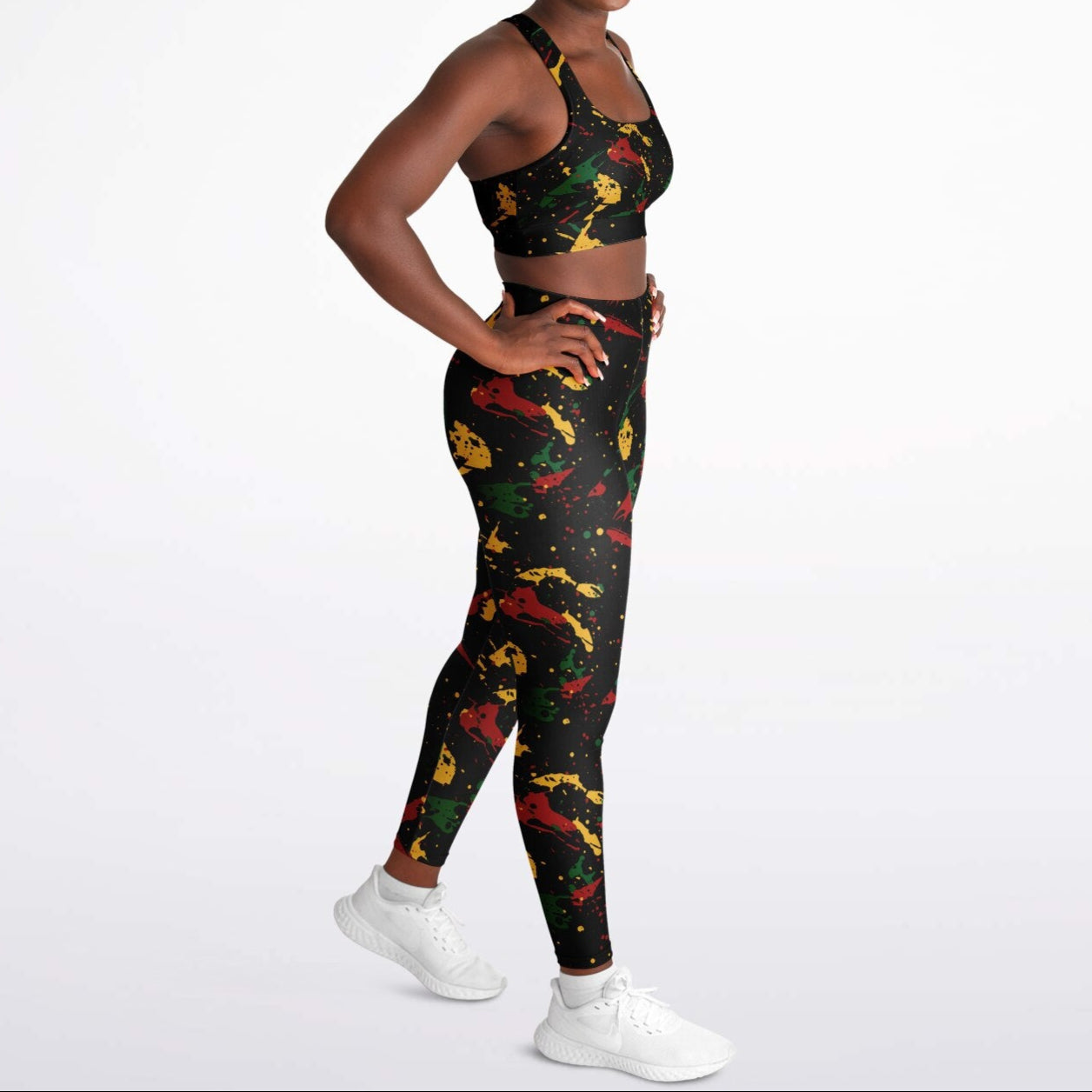 Rasta Splatter Padded Sports Bra & Leggings Set