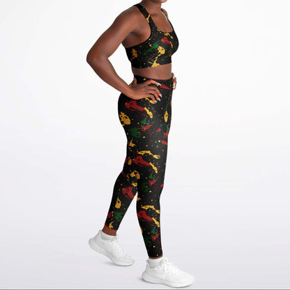 Rasta Splatter Padded Sports Bra & Leggings Set