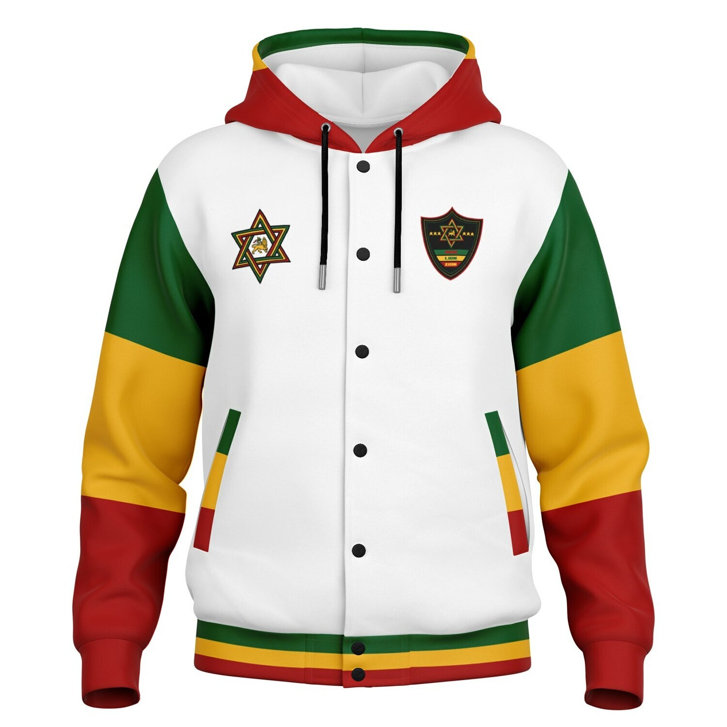 Rasta Hooded Baseball Jacket White