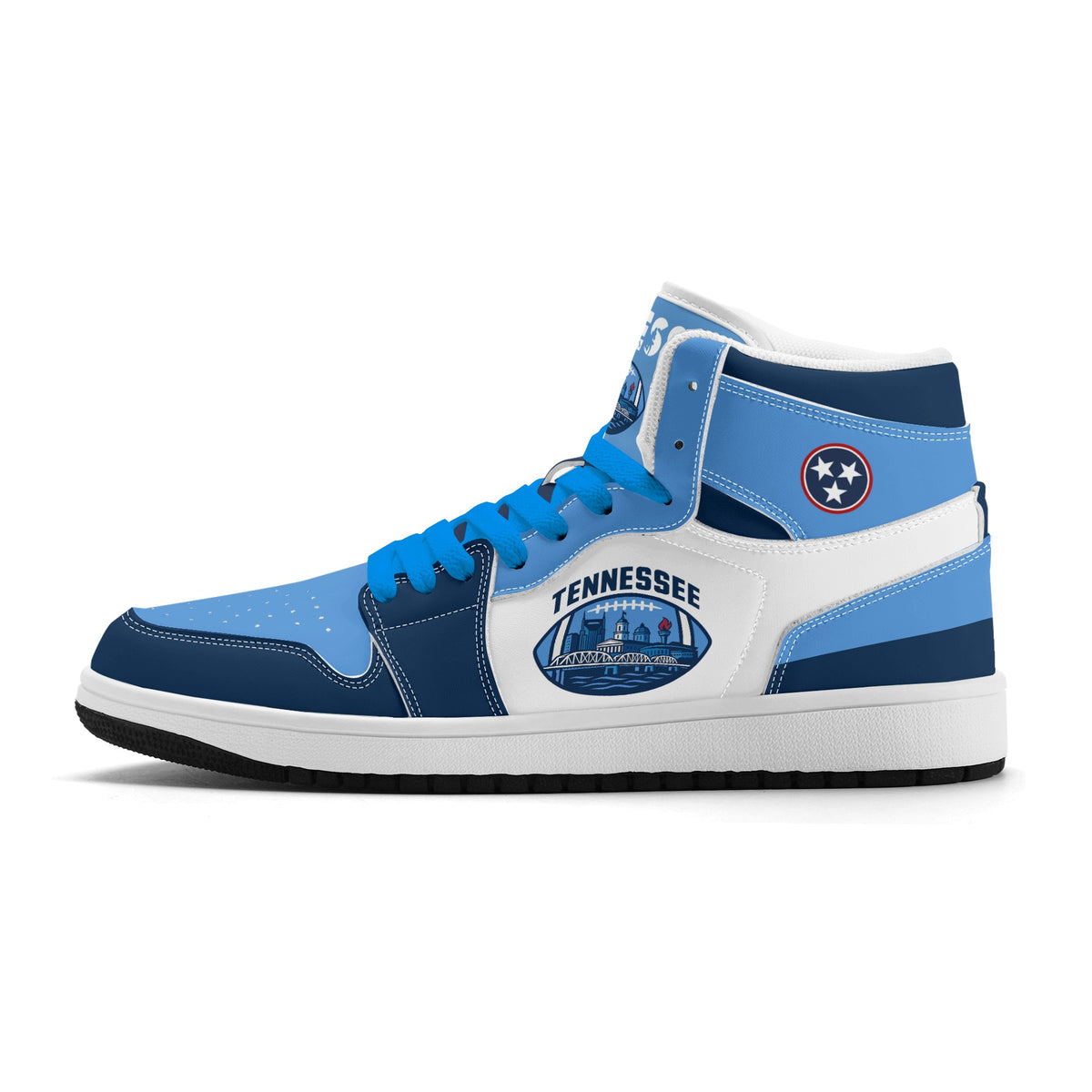 Tennessee football Jamrock High top sneakers in navy and light blue with a white side panel and TENNESSEE skyline badge