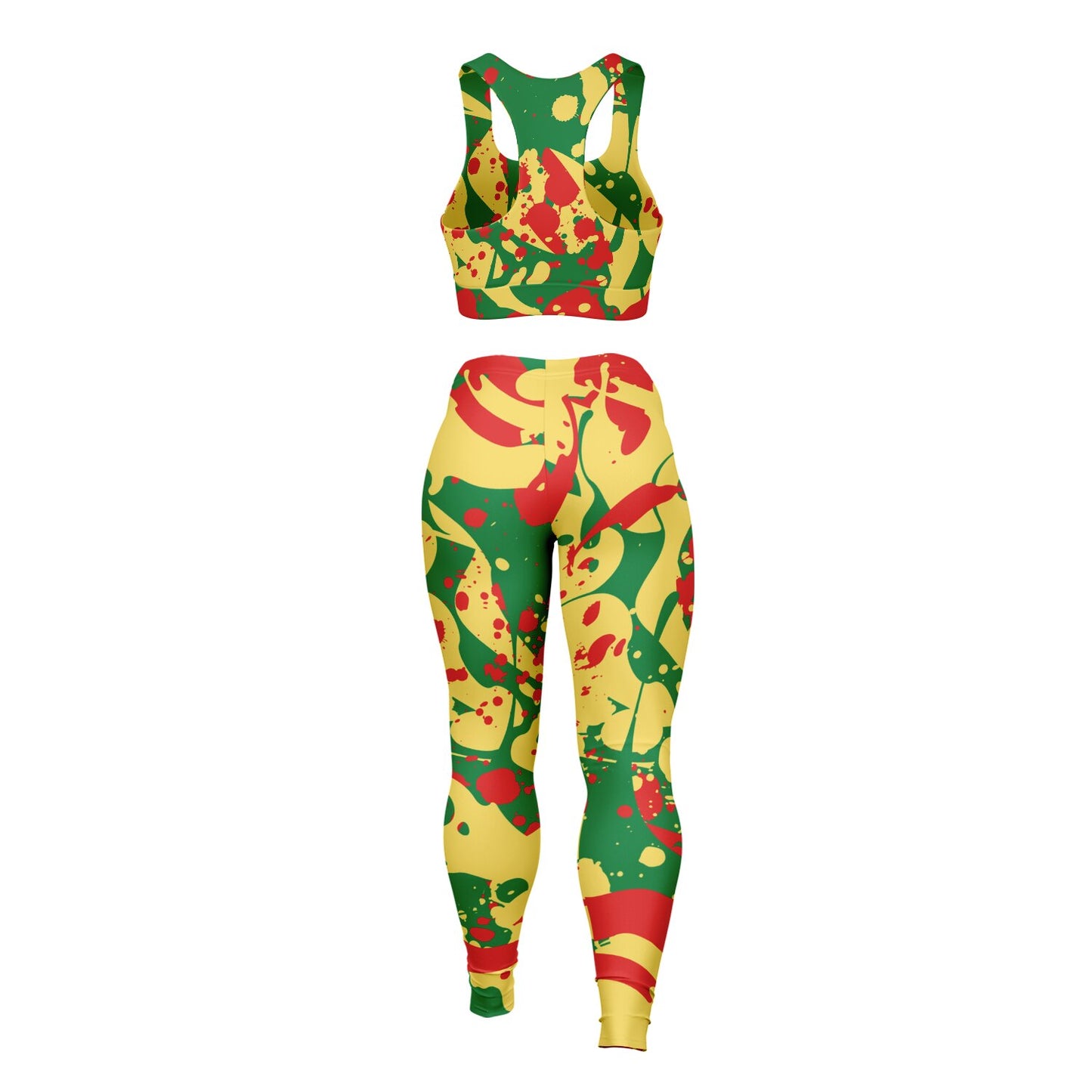 Rasta Splatter Padded Sports Bra & Leggings