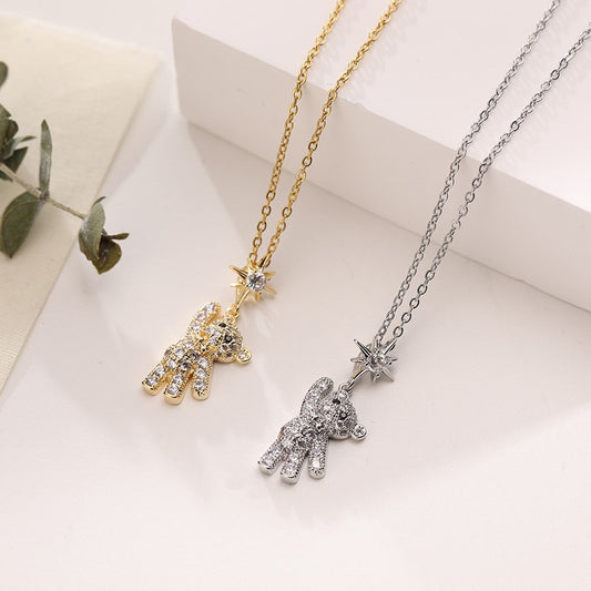 Cute And Sweet Titanium Steel Bear Ornament Necklace For Women