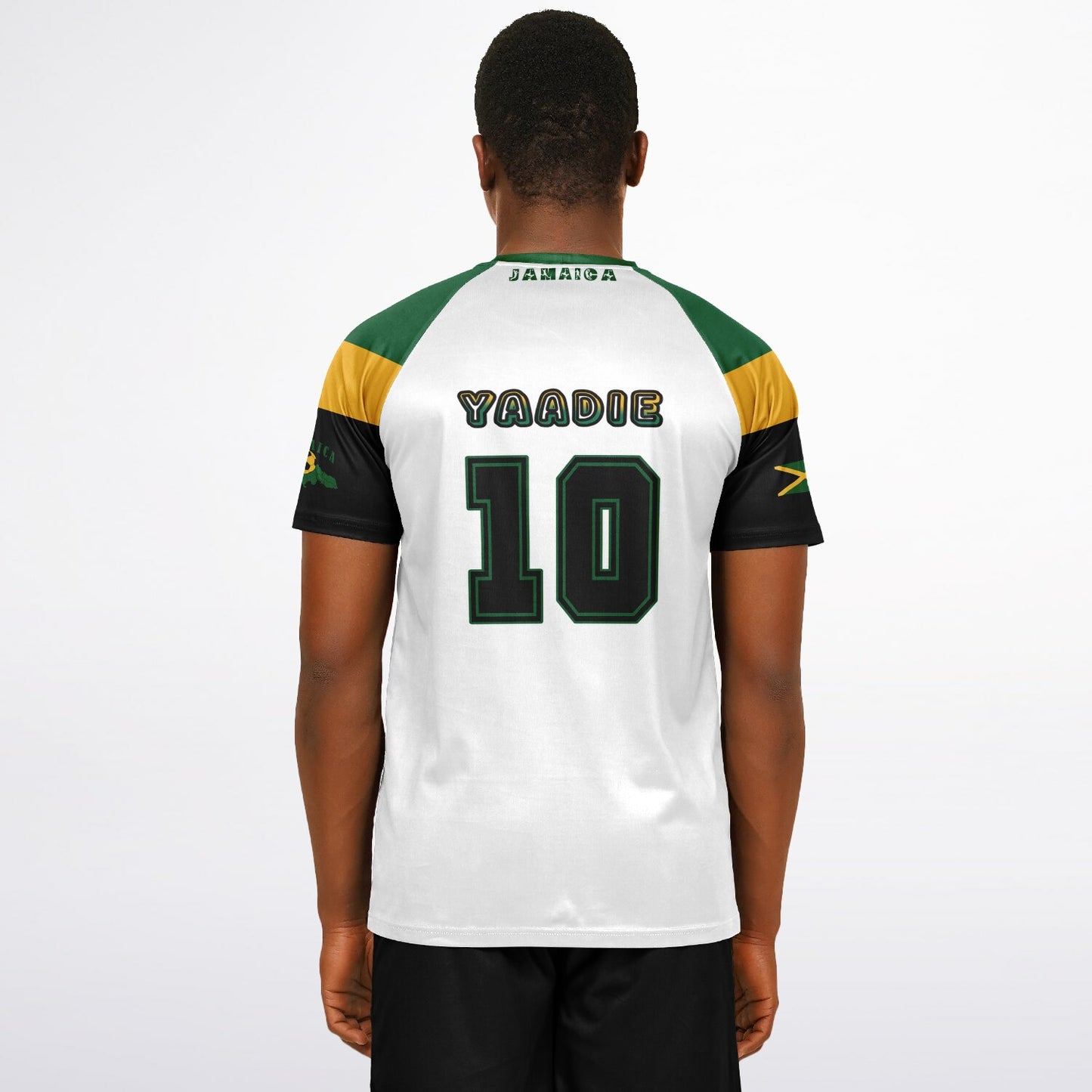 Man seen from behind in the jersey, Yaadie and number 10 across the clean white back.