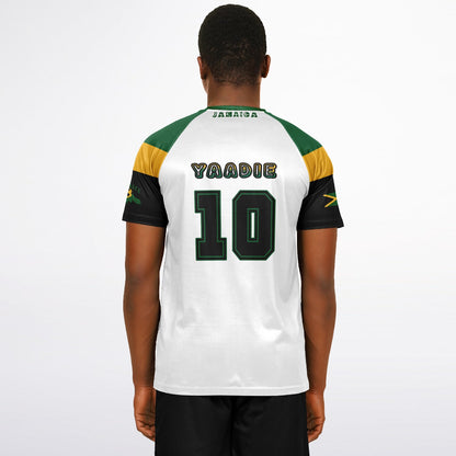 Man seen from behind in the jersey, Yaadie and number 10 across the clean white back.