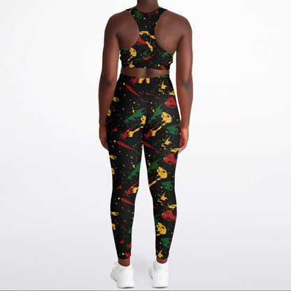 Rasta Splatter Padded Sports Bra & Leggings Set
