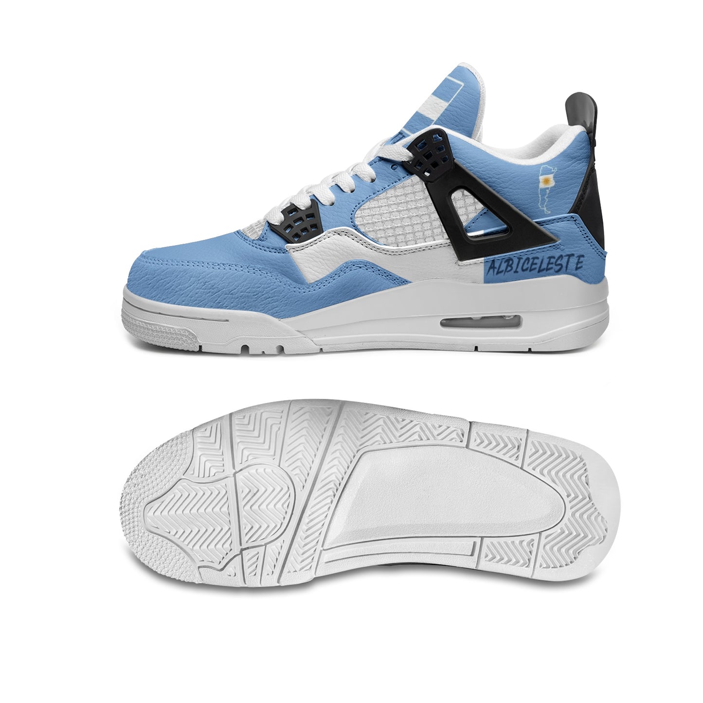Argentina flag shoes - Rebel Sole mid top sneakers in sky blue and white with the Sun of May and Argentine flag detailing