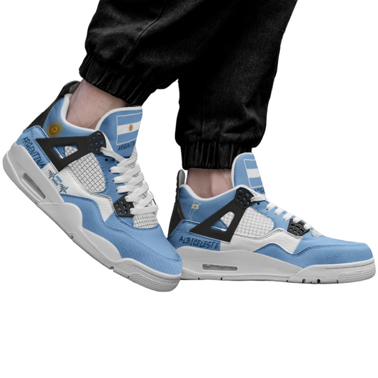 Argentina flag shoes - Rebel Sole mid top sneakers in sky blue and white with the Sun of May and Argentine flag detailing