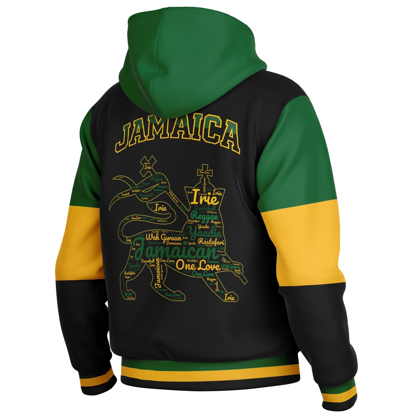 Jamaica Crest Lion Hooded Baseball Jacket