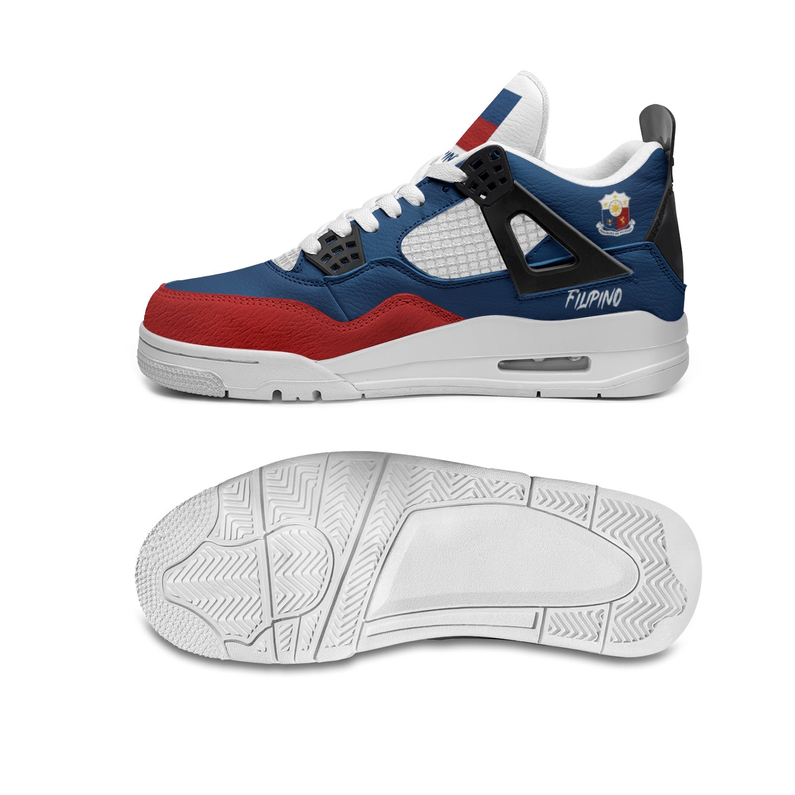 Philippines Flag Shoes - Rebel Sole mid top sneaker in Blue, Red, White, Yellow - top and lace view