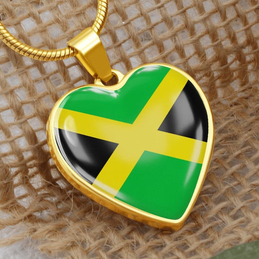 Custom 18K Gold Jamaica Heart Pendant Personalized | Anti-tarnish | Shatterproof Glass | Surgical Steel |