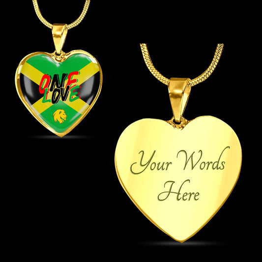 Custom 18K Gold Jamaica Heart Pendant Personalized | Anti-tarnish | | Surgical Steel | Shatterproof Glass | Jamaica Flag Chain | One Love