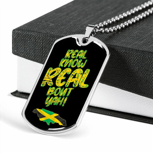 Jamaica Flag Pendant | Jamaican Map Chain | Stainless Steel | Personalized Message Engraving Available