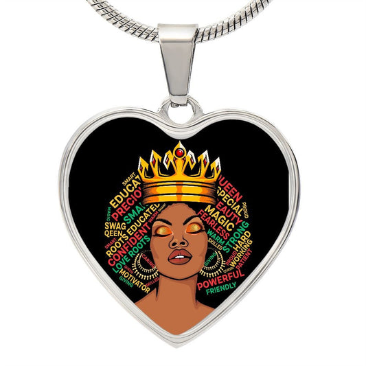 Black Queen Black Girl Magic Heart Pendant 18K Gold Stainless Steel Juneteenth