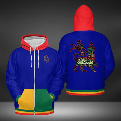 Rasta Lion Of Judah Hoodie - Blue