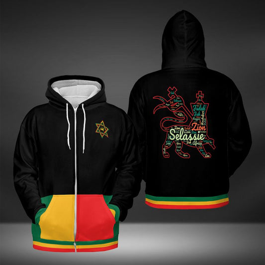 Rasta Lion Of Judah Hoodie - Black