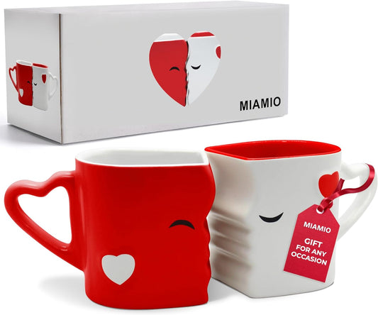 "Love's Embrace" Ceramic Kissing Mugs Set in Gift Box - Perfect Gift for Couples