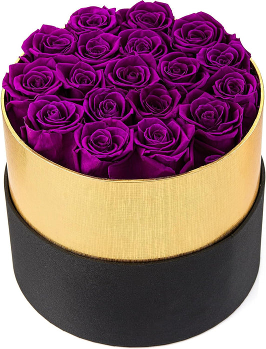 "Eternal Bloom" Preserved Roses in Black / Gold Round Gift Box