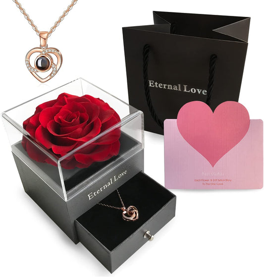 "Expressions of the Heart" Preserved Rose and Necklace Gift Set - Eternal Love Edition